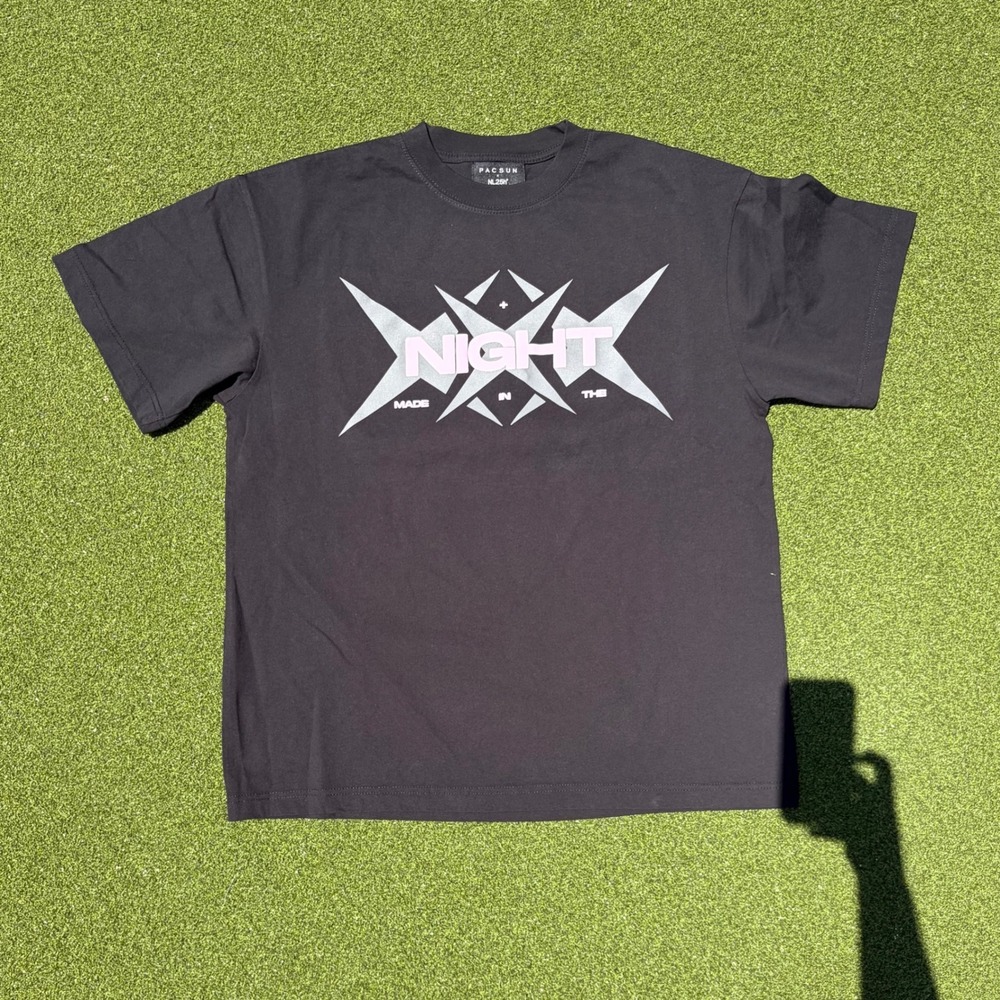 PacSun Night Lab Made In The Night Graphic T-Shirt Black Pink Y2K Streetwear XL